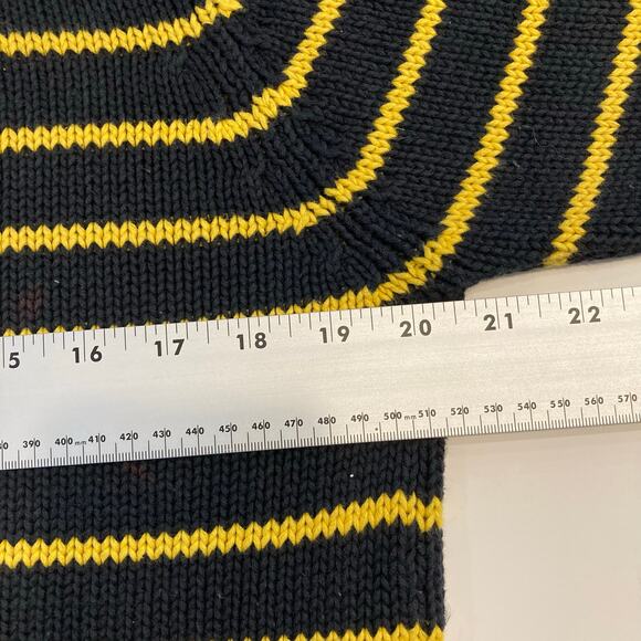 Vintage TOMMY HILFIGER Sweater Men M Stripe Navy Yellow Logo-Crest Thick Knit - Picture 6 of 8